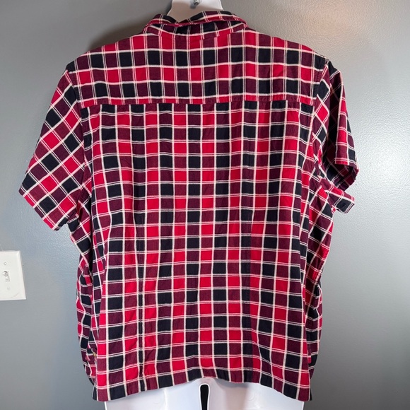 Carolina Colors Plus Red Plaid Zip Front Top 28W Short Sleeve Cotton - Picture 5 of 11